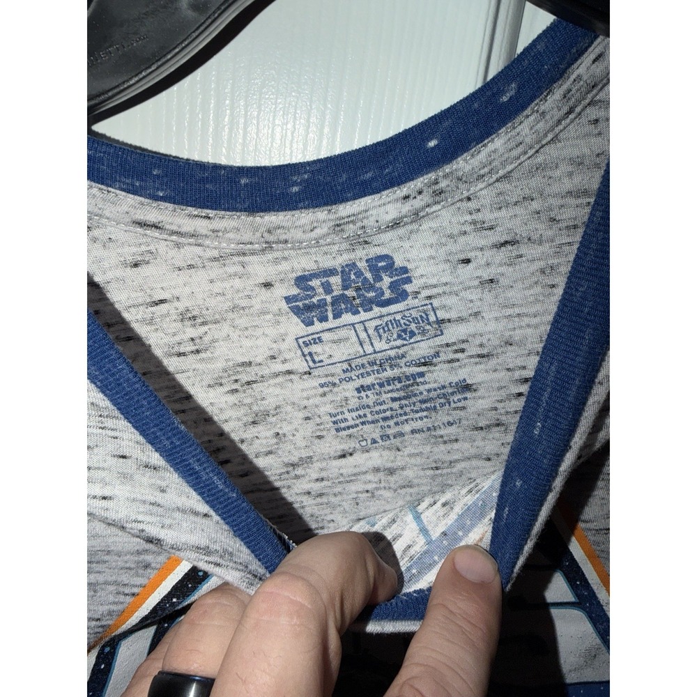 STAR WARS LRG GRAY BODY BLUE SLEEVES MILLENNIUM FALCON 95% POLY/ 5% COTTON - Picture 2 of 3